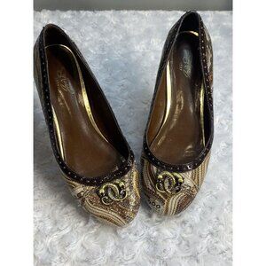 Sharif 1827 Leather Womens Flats Size 7.5 Gorgeous 246847 Gold Leopard Bling!